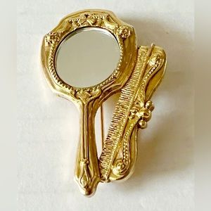 Vintage Gold tone Brooch with Working Mirror